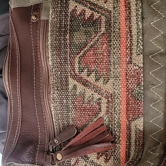 Nwt Myra Luana Leather & Upcycled Canvas Crossbody Bag Jacquard Boho-chic - Picture 7 of 11